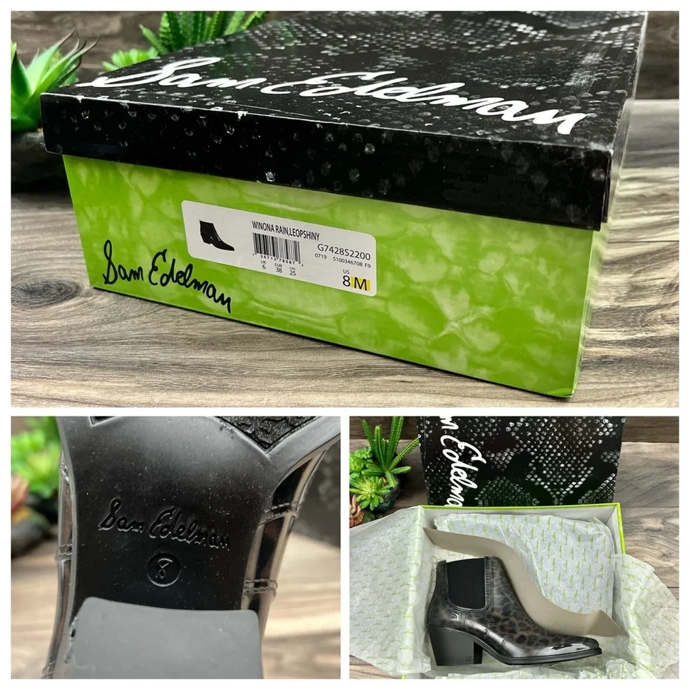 NIB Sam Edelman Winona Western Ankle Rain Bootie Bootie Dark Leopard 8M 38 - Picture 9 of 11